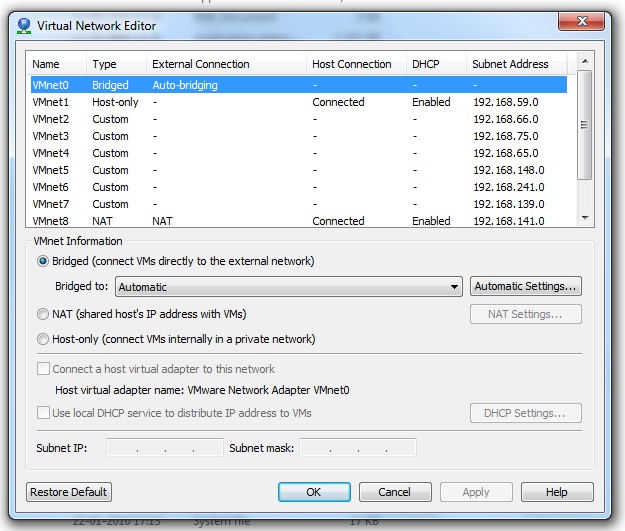 vmware virtual network editor