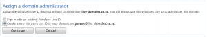 setup windows live custom domains select live id