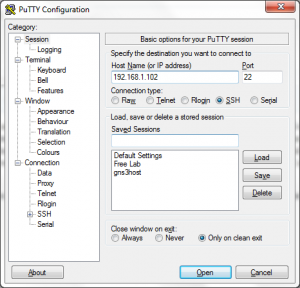 putty ssh server details