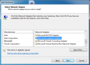 add hardware microsoft loopback adapter