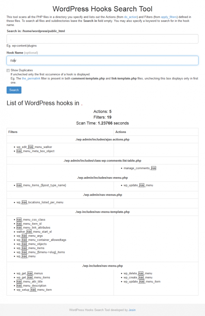 wordpress hooks search keyword search